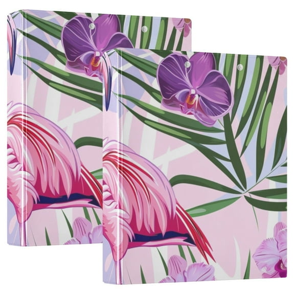 Flamingo in Flowers Floral 3 Ring Binders 1.5 inch Hardcover File Folders with Interior Pockets A4 Size Organizer for School Office Hospital Set of 2