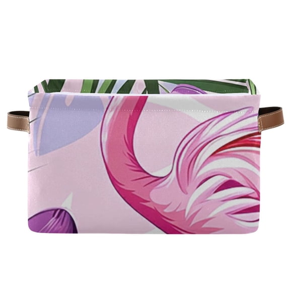 Flamingo in Flowers Floral Storage Bins Baskets With Handles Storage Box Clothes Organizer Organization Toys