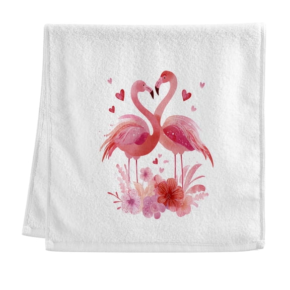 Flamingo in Love Valentine Flowers Hearts Pure Cotton Towels Bath Towel Quick Drying for Bathroom Beach Sports 16" x 30"