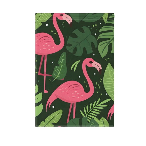 Flamingo in Palm Leaves Garden Flag House Banner 12" x 18" Double Sided Outdoor Yard Decoration