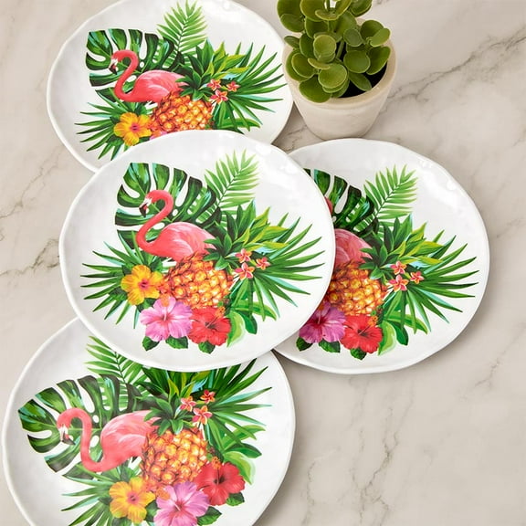 Flamingo in Paradise Tableware - Set of 4 Melamine Dessert Plates