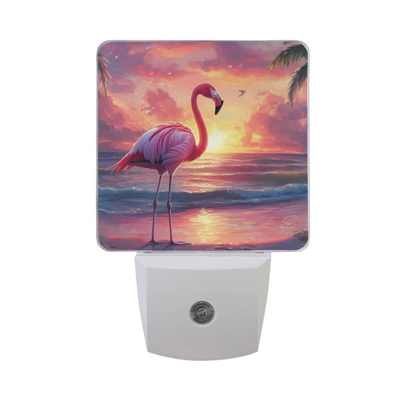 Flamingo on Dreamy Sunset Beach LED Night Light with Smart Sensor Plug Into Wall Dusk to Dawn 2 packs