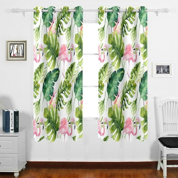 Flamingo on Tropical Palm Leaves Grommet Blackout Curtains Thermal Insulated Window Curtain Sets for Bedroom Living Room 63"x55" 2 Panels