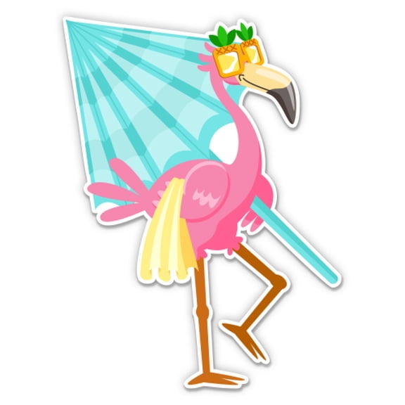 Flamingo on Vacation - 8" Vinyl Sticker - For Car Laptop I-Pad - Waterproof Decal