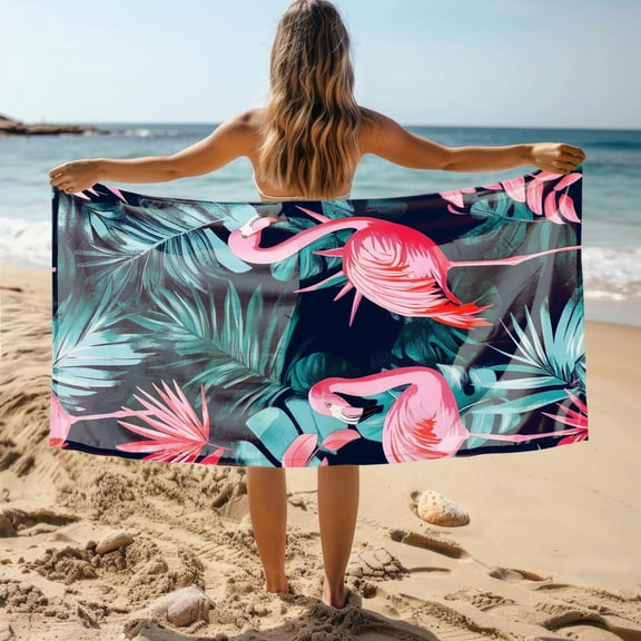 Flamingo-themed beach towel for pool use--Sweat wicking and quick drying - perfect for outdoor beach, traveling, swimming, fitness yoga