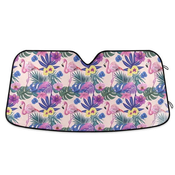 Flamingo with Flowers Car Windshield Sun Shade Foldable Car Front Window Visor Heat and UV Protection 53x23.5