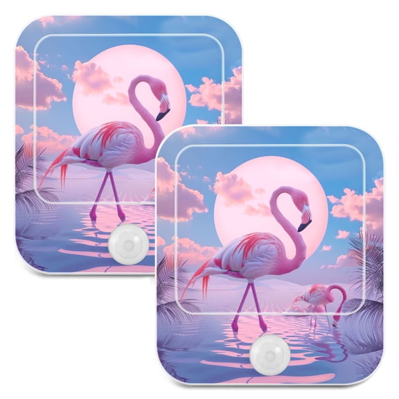 Flamingo with Moon 2 Pack LED Motion Sensor Night Light Plug into Wall Auto Dusk to Dawn Adjustable Brightness for Kids Bedroom Hallway Nursery Room