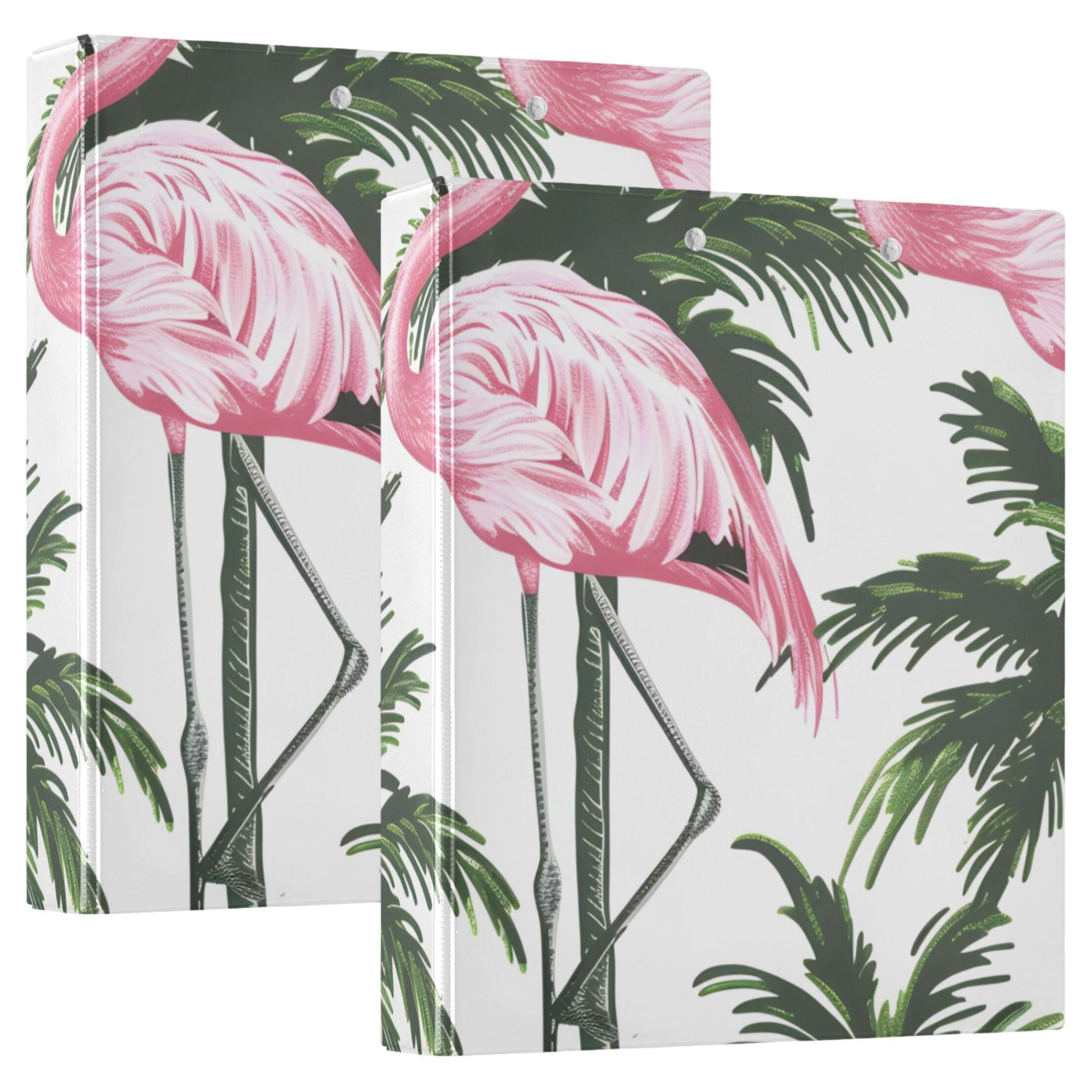 Flamingo with Palm Trees 3 Ring Binders 1.5 inch Hardcover File Folders with Interior Pockets A4 Size Organizer for School Office Hospital