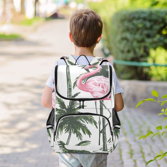Flamingo with Palm Trees Backpack Big Laptop Backpack Casual Daypack Quilted Large Capacity Large Bookbags