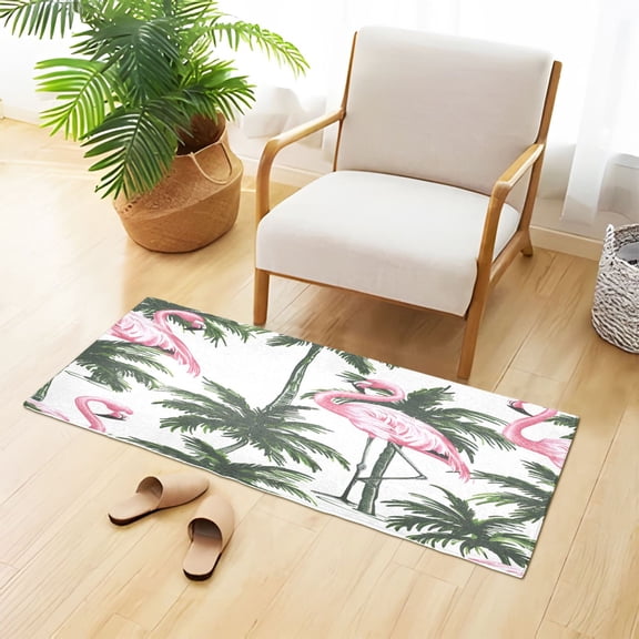 Flamingo with Palm Trees Bathroom Rug Non Slip Bathroom Mats Entry Door Soft Carpets for Kitchen Bedroom Living Room 39x20 inch