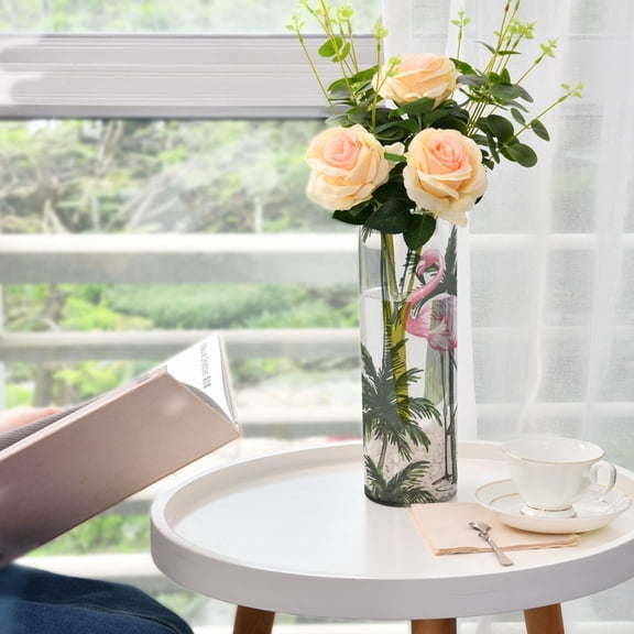 Flamingo with Palm Trees Flower Vase Decorative Vases for Flowers Home Decor for Centerpieces Entryway Shelf Living Room