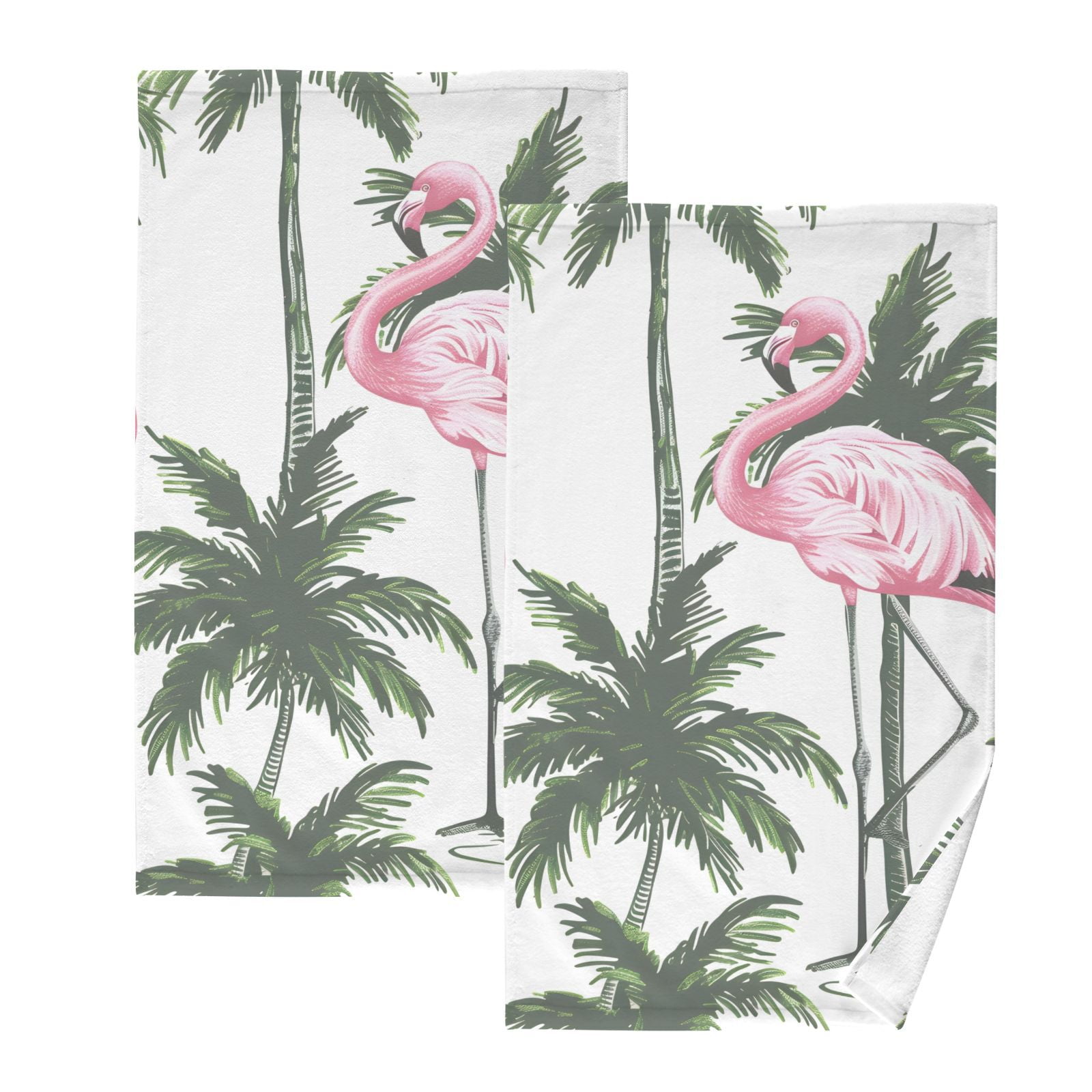Flamingo with Palm Trees Hand Towels Cotton Bath Towels Large Face Towels Absorbent for Bathroom 2 Packs