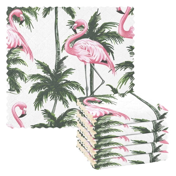Flamingo with Palm Trees Kitchen Towels 6 Pcs Dish Towels Absorbent Soft Quick Dry Towel Dish Rags for Washing Dishes