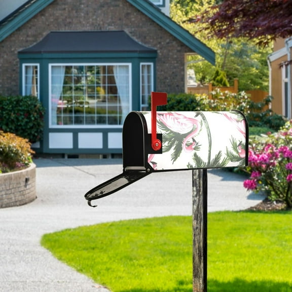 Flamingo with Palm Trees Mailbox Cover Magnetic Standard Size Post Box Cover Wraps Home Garden Decor 18" X 21"
