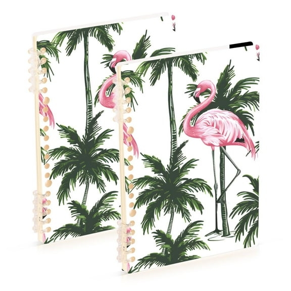 Flamingo with Palm Trees Ring Binder Notebook Journey Note Diary College Ruled Spiral Notebook Study Loose Leaf Paper A5 60 Pages