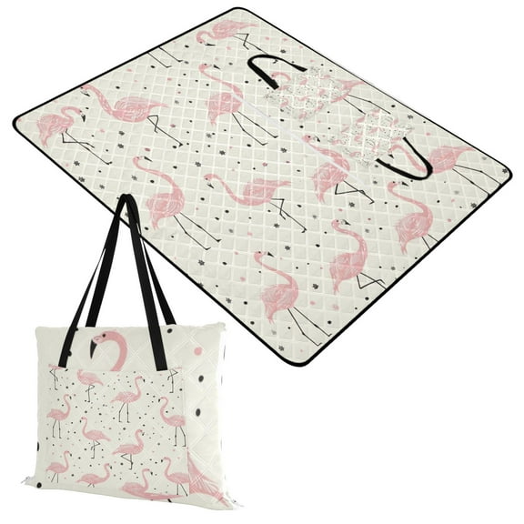 Flamingo with Polka Dots Extra Large Picnic Beach Blanket Waterproof Sand Proof Portable Outdoor Mat 60x80
