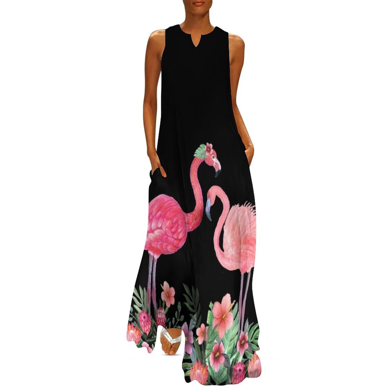 Flamingo with Tropical Flowers by Magenta Rose Designs Long Dress elegant dresses for women ...