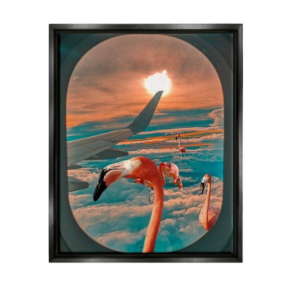 Flamingoes Airplane Window Clouds Animals & Insects Graphic Art Jet Black Framed Art Print Wall Art