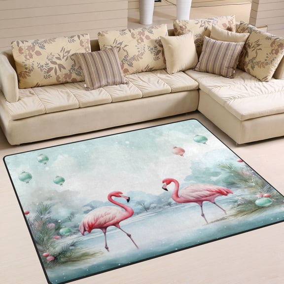 Flamingoes Balloon Leaves Area Rug Washable 80 x 58 Floor Carpet Mat Non Slip for Bedroom Living Room Home Decor