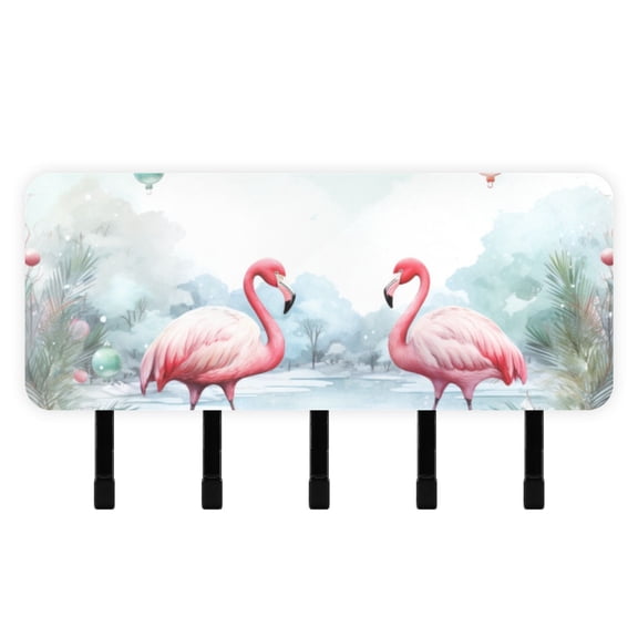 Flamingoes Balloon Leaves Mail Holder Organizer Wall Mount with Shelf Key Holder Key Rack with 5 Key Hooks for Wall Decorative