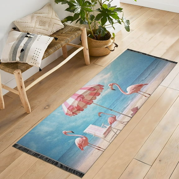 Flamingoes Beach Chair Umbrella Runner Rug Machine Washable Area Rugs Carpet Non Slip Entryway Mat for Bedroom Entryway Front Door