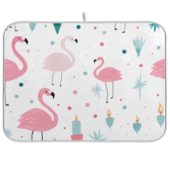 Flamingoes Candle Spots Leaves Dish Drying Mat Dish Drainer Rack Mats Water Absorbent Non-Slip Easy Clean Heat Resistant for Kitchen Counter