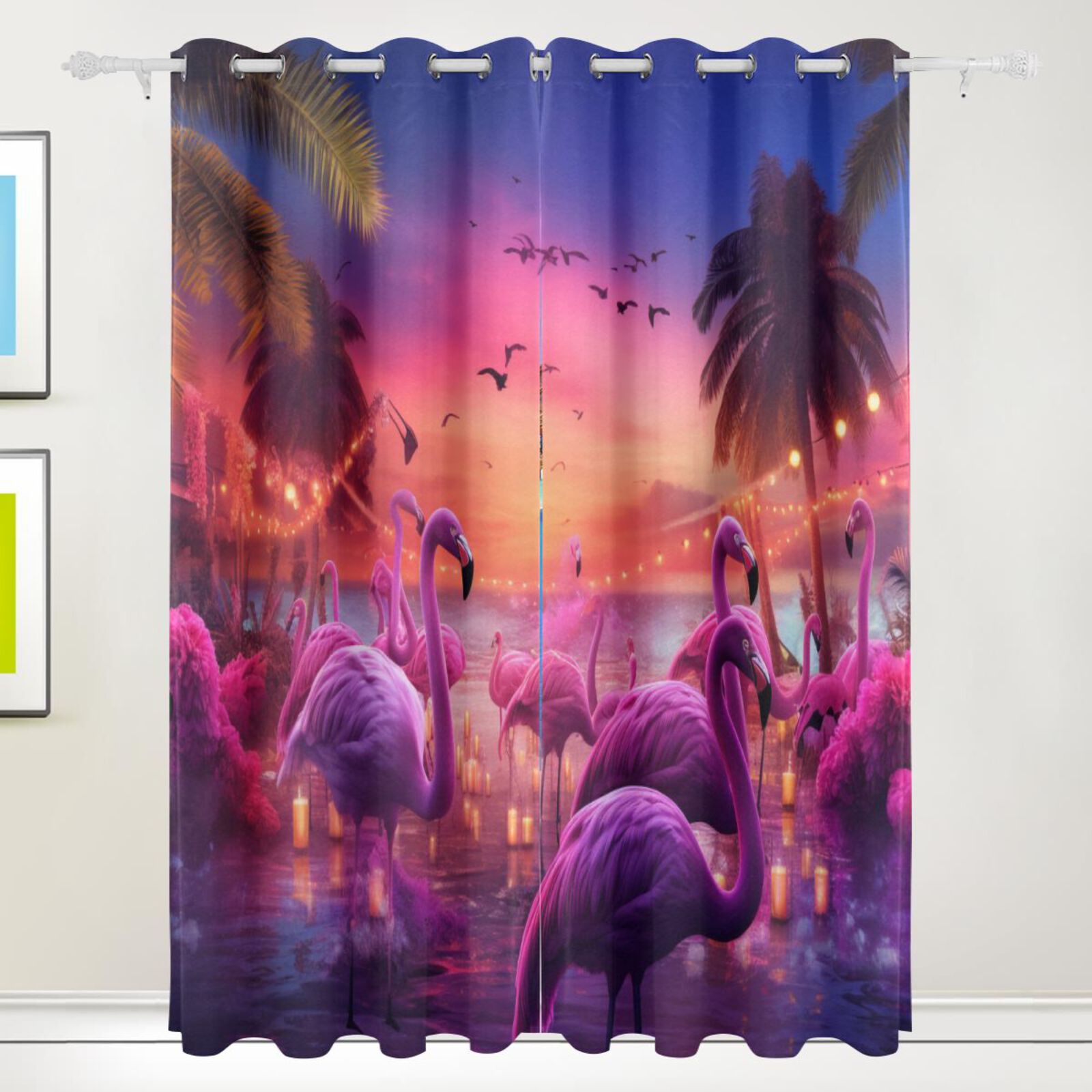 Flamingoes Coconut Trees Birds Lamb Black Out Curtains 72 Inch Length Curtains for Sliding Glass Doors Bedroom Living Room 2 Pack