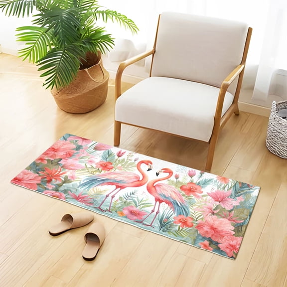 Flamingoes Flowers Floral Leaves Light Bathroom Rug Non Slip Bathroom Mats Entry Door Soft Carpets for Kitchen Bedroom Living Room 39x20 inch