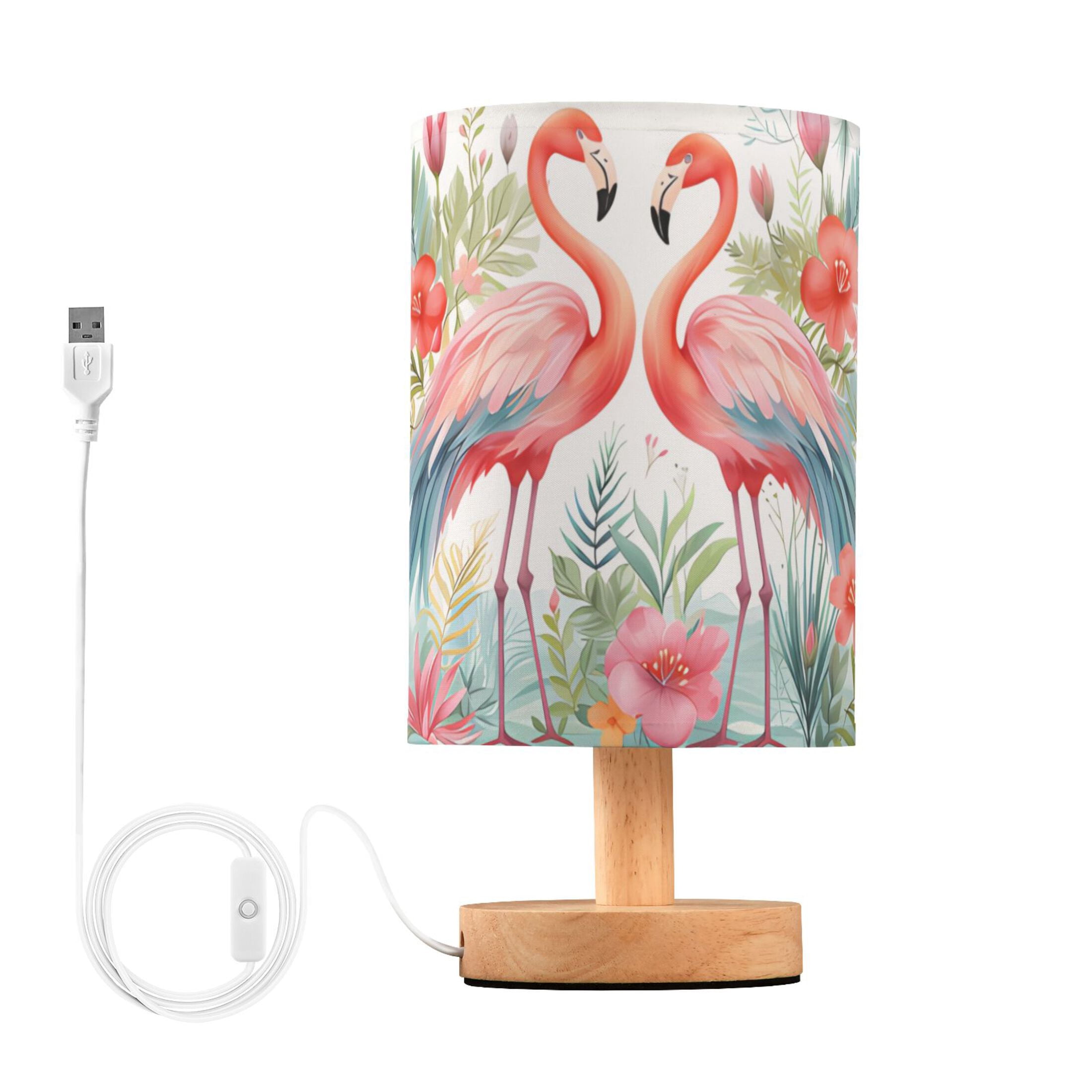Flamingoes Flowers Floral Leaves Light Table Lamp USB Bedside Desk ...
