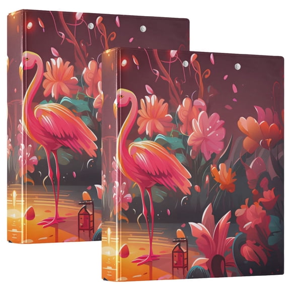 Flamingoes Flowers Leaves Duck 3 Ring Binders 1.5 inch Hardcover File Folders with Interior Pockets A4 Size Organizer for School Office Hospital Set of 2