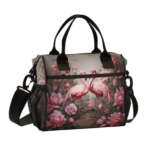 Flamingoes Flowers Leaves Floral Cooler Bag Lunch Bag Soft Cooler Cooling Tote Insulated Lunch Box for Adult Men Women