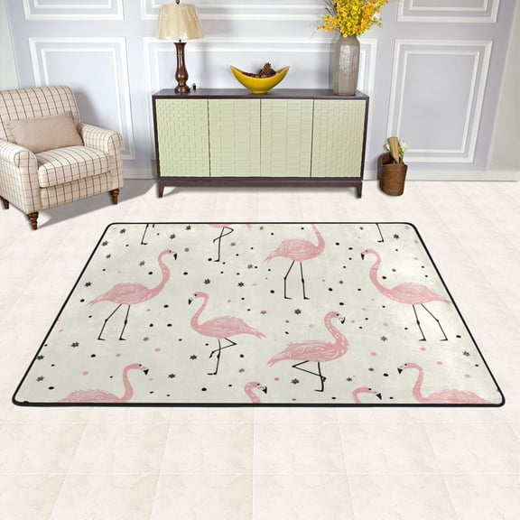 Flamingoes Full Area Rug Washable 72 x 48 Floor Carpet Mat Non Slip for Bedroom Living Room Kids Room Home Decor