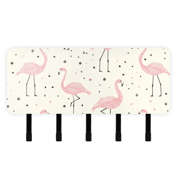 Flamingoes Full Mail Holder Organizer Wall Mount with Shelf Key Holder Key Rack with 5 Key Hooks for Wall Decorative