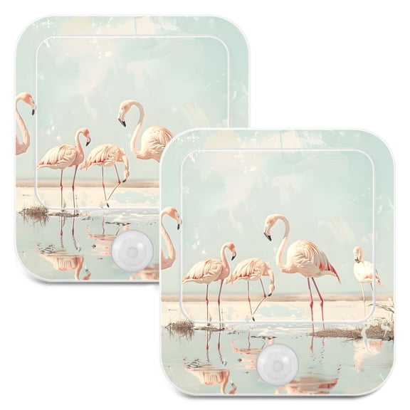 Flamingoes Grass Puddle Night Lights Plug into Wall LED with Auto Light Sensor Warm Light for Kids Hallway Bedroom Living Room Kitchen Bathroom Set of 2