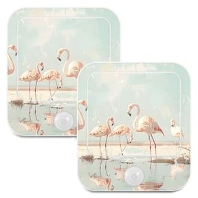 Flamingoes Grass Puddle Night Lights Plug into Wall LED with Auto Light Sensor Warm Light for Kids Hallway Bedroom Living Room Kitchen Bathroom Set of 2