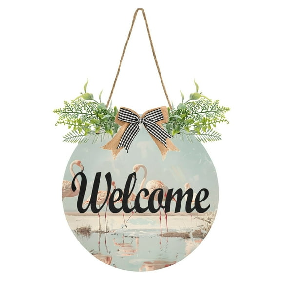 Flamingoes Grass Puddle Welcome Sign for Front Door Wreath Door Sign for Farmhouse Porch Decoration Indoor Outdoor