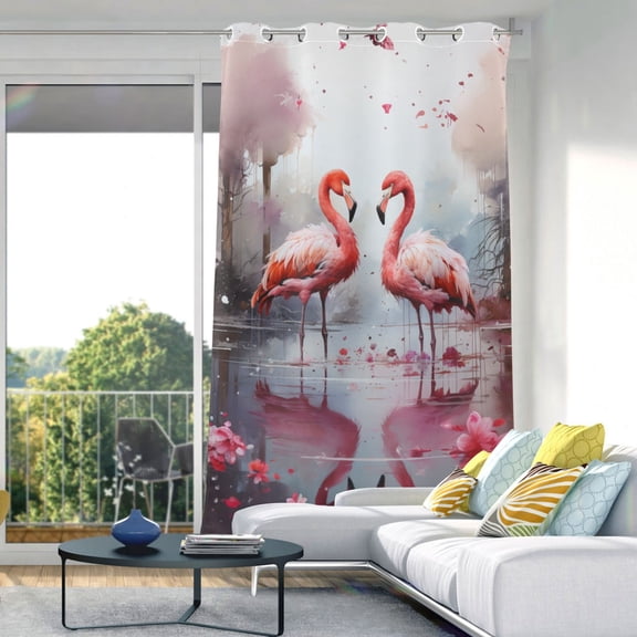 Flamingoes Lake Flowers Blackout Curtain Panels Drapes Privacy Assured with Light Filtering Curtains for Living room Bedroom Bathroom Window