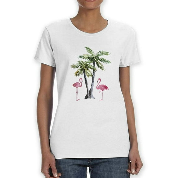 Flamingos And Palm Trees T-Shirt Women -Smartprints Designs, Female 3X-Large