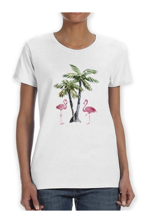 Flamingos And Palm Trees T-Shirt Women -Smartprints Designs, Female 4X-Large