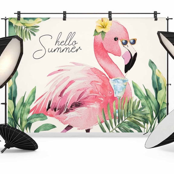 Flamingos Backdrop for Photography, Summer Palm Leaf Tropical Plants Animal Photo Backdrop Portrait Background Party Banner Photo Backgrounds for Studio Booth Props, 12x8ft