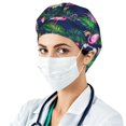 thumbnail image 1 of Flamingos Bouffant Caps with Button and Sweatband, Adjustable Scrub Caps hat for Women Men, 1 of 5