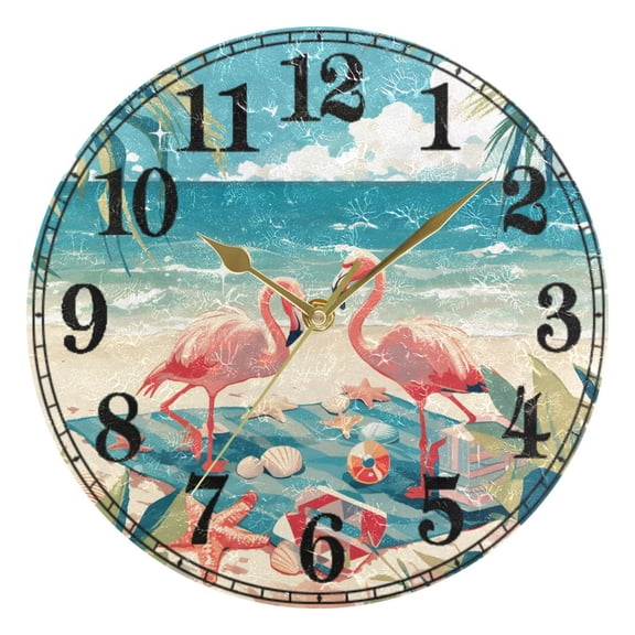 Flamingos Camping Beach Silent Wall Clock 10" Non-Ticking Battery Clock