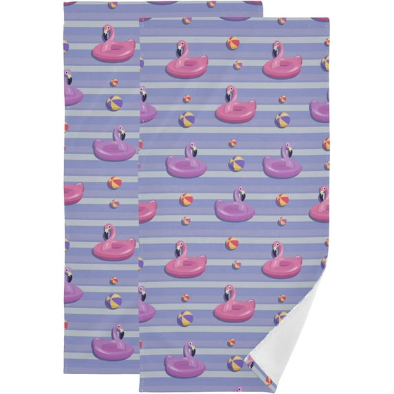 Flamingos Colored Balls Hand Towels for Bathroom, Purple Stripes Kitchen Towel 2 PCS Ultra Soft and Highly Absorbent Decorative Fingertip Face Bath Towels for Spa & Hotel, 28.3"x 14.4"