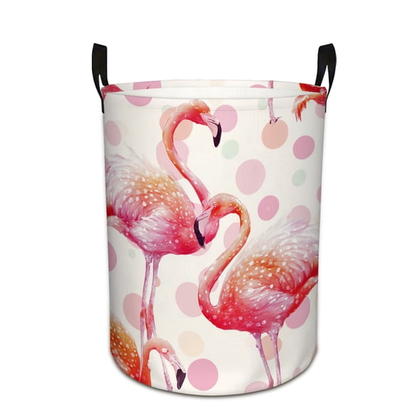 Flamingos with Colorful Dots Print Extra Large Foldable Laundry Basket Stylish Easy to Use for Bedroom Bathroom Laundry Room Oxford Fabric Storage Bin