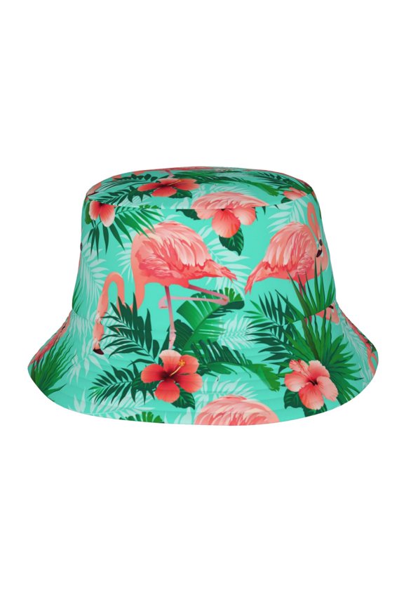 Flamingos Exotic Birds Tropical Palm Flower Bucket Hat,Packable Sun Cap,Max Protection For Uva,Perfect For Fishing Gardening Hiking Camping