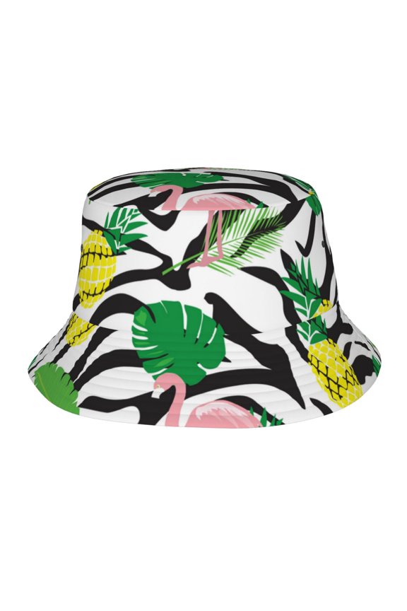 Flamingos Exotic Birds Tropical Pineapple Bucket Hat,Packable Sun Cap,Max Protection For Uva,Perfect For Fishing Gardening Hiking Camping