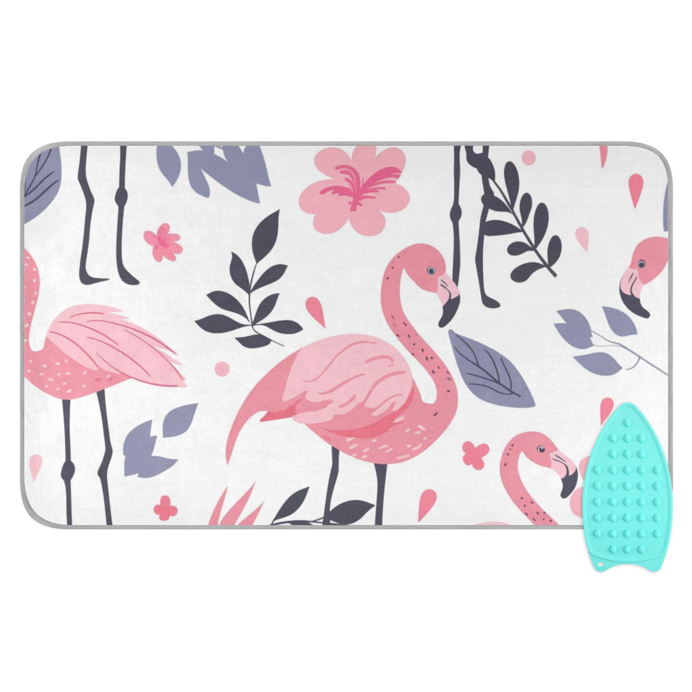 Flamingos Flowers and Leaves Ironing Mat Blanket Portable Travel Ironing Pad Heat Resistant Pad 47.2" x 27.6”