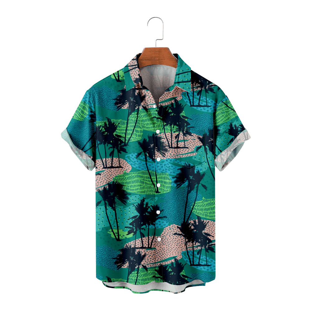 Flamingos Green Leaf Boys Shirt Hawaii Style Beach Casual Tops Tees