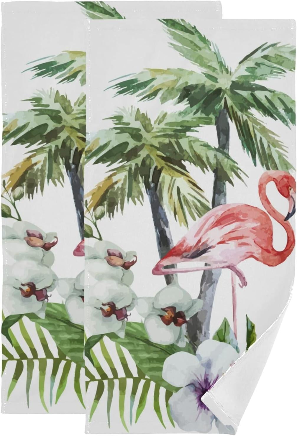 Flamingos Hawaii Summer Hand Towels for Bathroom Palm Leaves