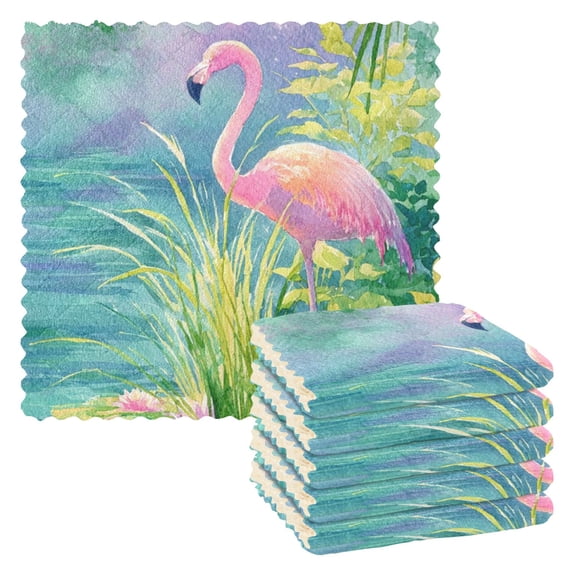 Flamingos Kitchen Cloth Dish Towels for Drying Washing Absorbent Dish Rags Reusable soft kitchen dishcloth set 6 Pack